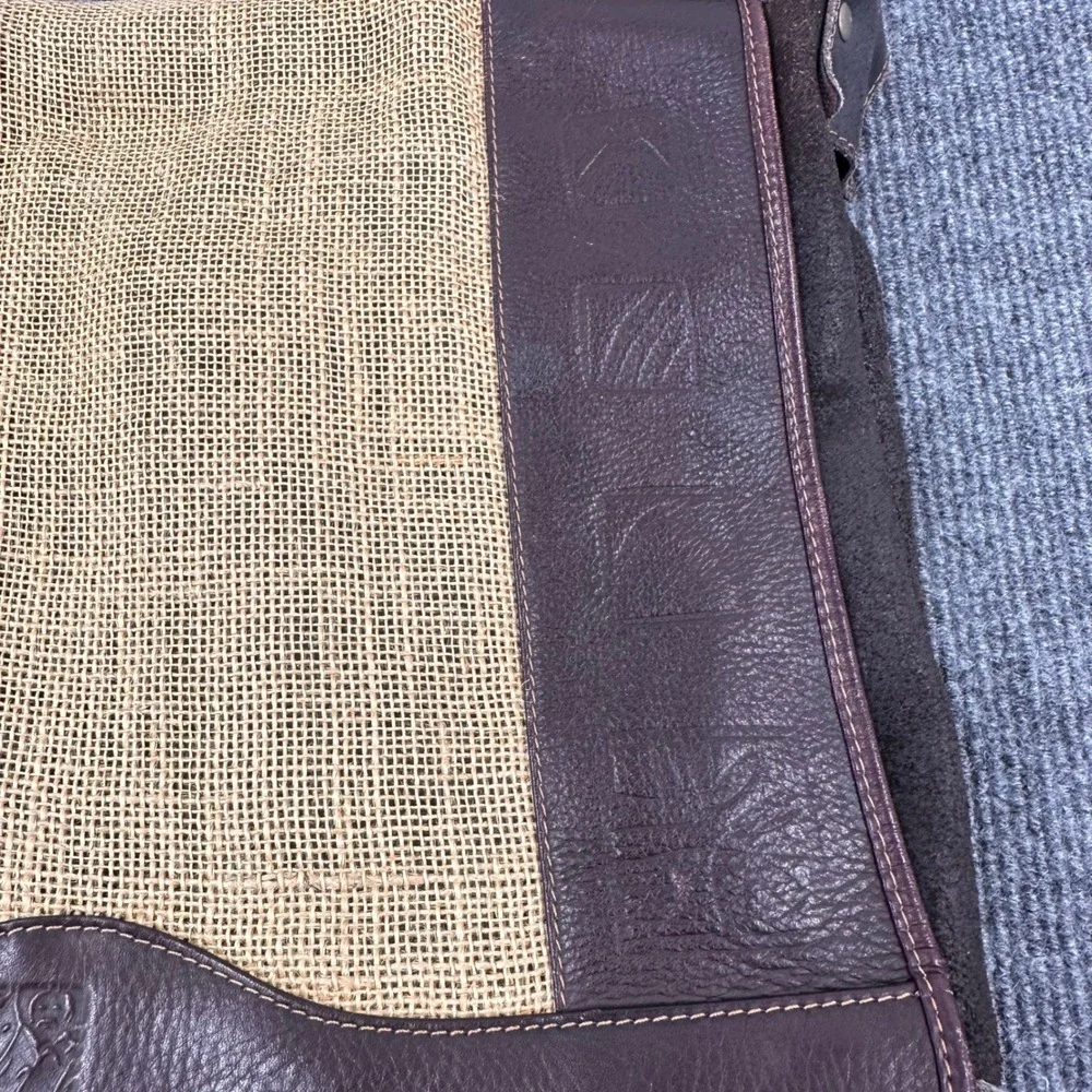 Juan Valdez Cafe Messenger Bag Large Leather Burlap Suede Brown Y2K Casual